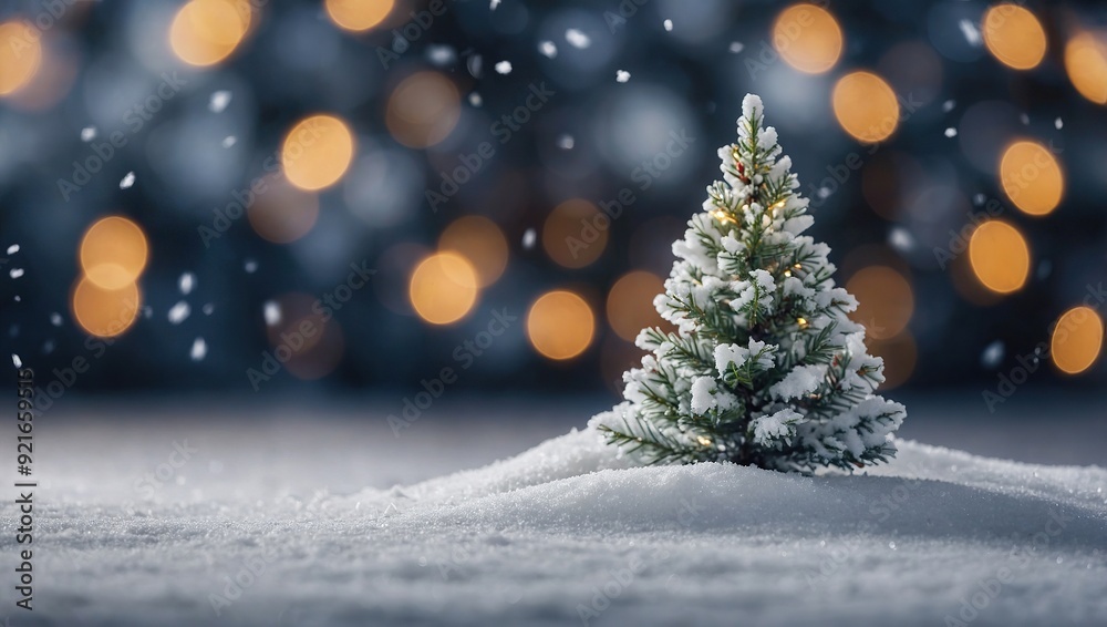 Empty white snow with blur Christmas tree with bokeh light background Empty white snow with blur Christmas tree with bokeh light background