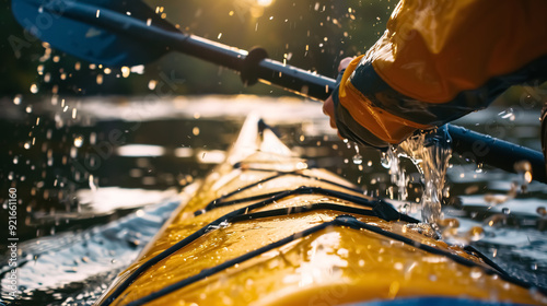 Whitewater Canoe Kayak Action: Close-up action of whitewater canoe kayaking on a river