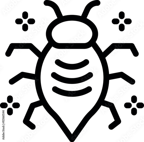 Simple, bold line art icon of a beetle crawling, perfect for use in any project needing a bug or insect