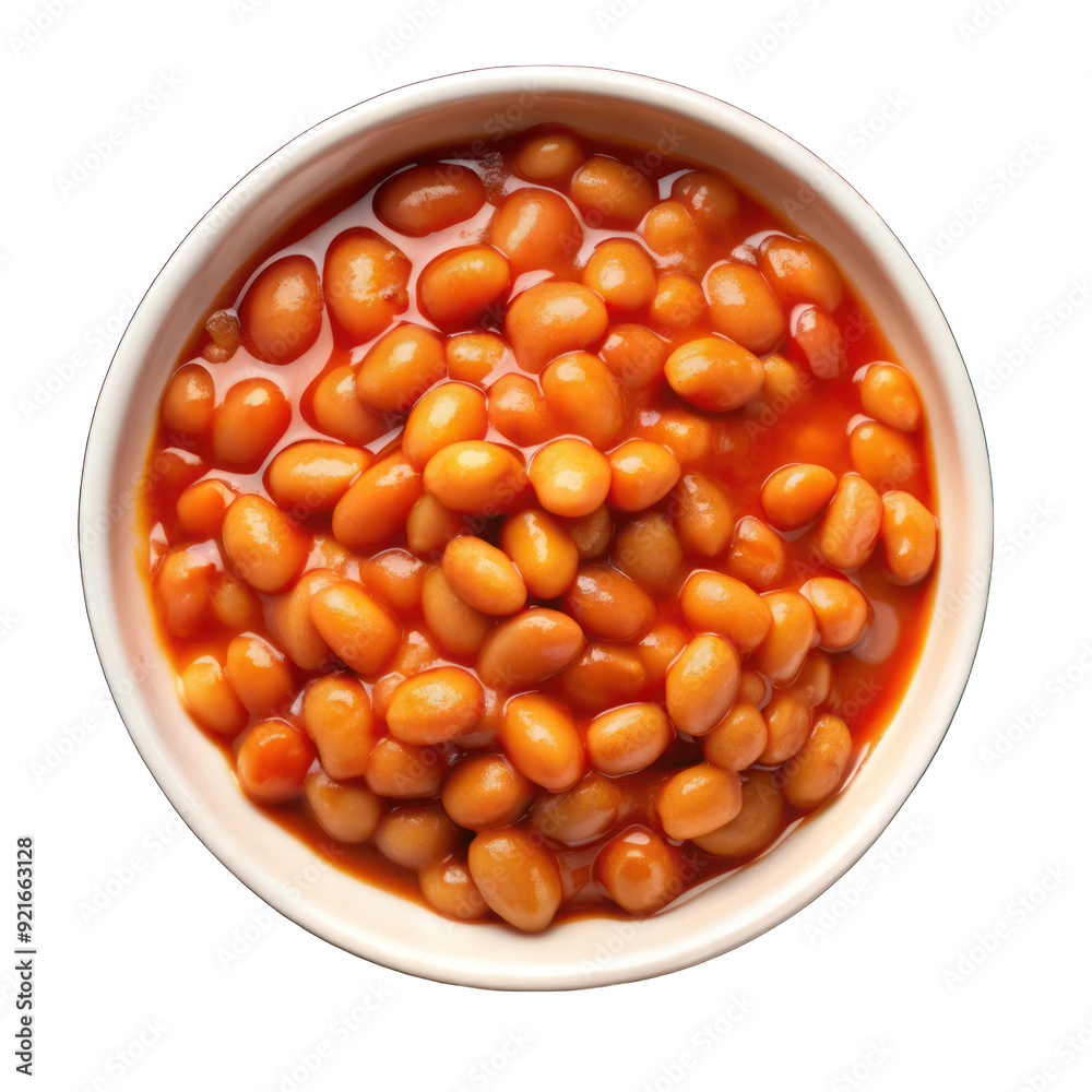 Baked beans in tomato sauce on white bowl on transparent background Baked beans in tomato sauce on white bowl on transparent background
