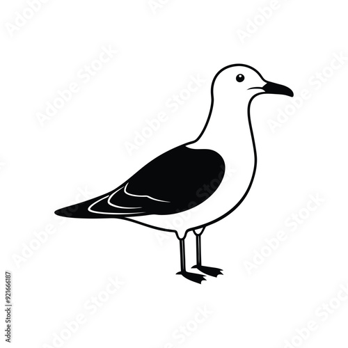 Black standing seagull  Vector icon isolated on white background