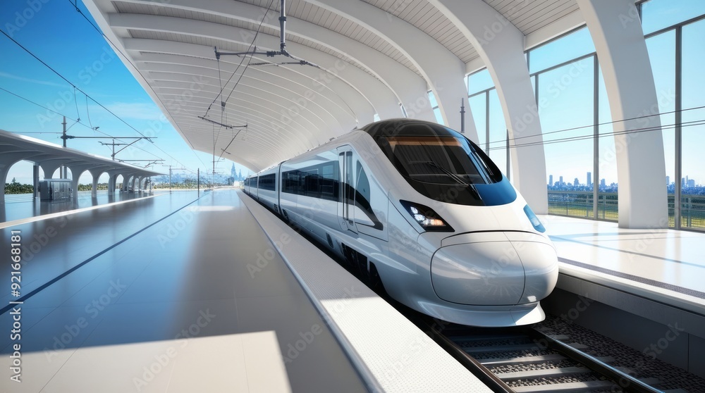 High-speed trains are parked on modern platforms. High-speed trains are parked on modern platforms.