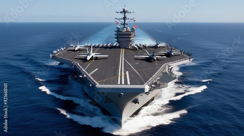 Aircraft carrier at sea photo