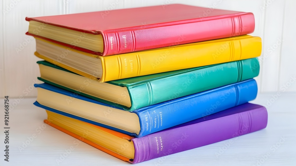 Colorful Hardcover Books Stacked on White Surface Colorful Hardcover Books Stacked on White Surface