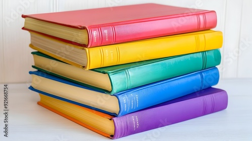 Wallpaper Mural Colorful Hardcover Books Stacked on White Surface Torontodigital.ca