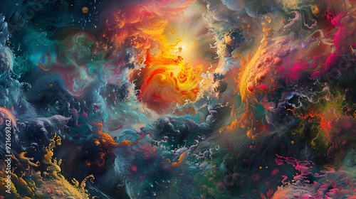 Abstract Cosmic Nebula Illustration - A Vivid Symphony of Colors