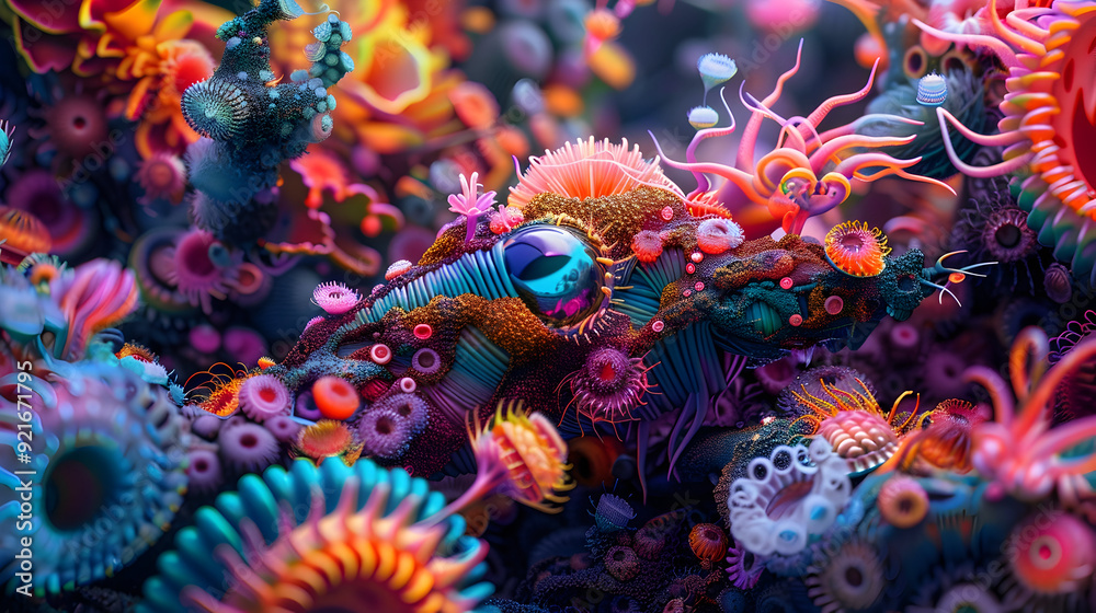 Fototapeta premium Abstract 3D Illustration of Colorful Coral Reefs