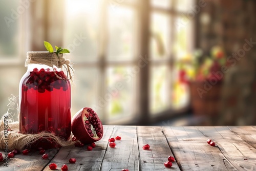 Rustic Elegance: Pomegranate Delight in a Jar Generative AI