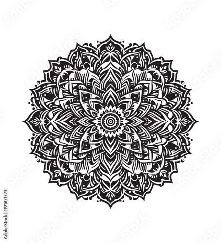 mandala vector style,silhouette vector,black and white color photo