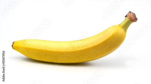 Ripe Banana with Bright Yellow Peel on White Background