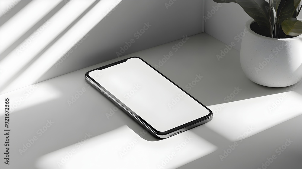 Sleek Smartphone with Blank Screen on White Surface Sleek Smartphone with Blank Screen on White Surface