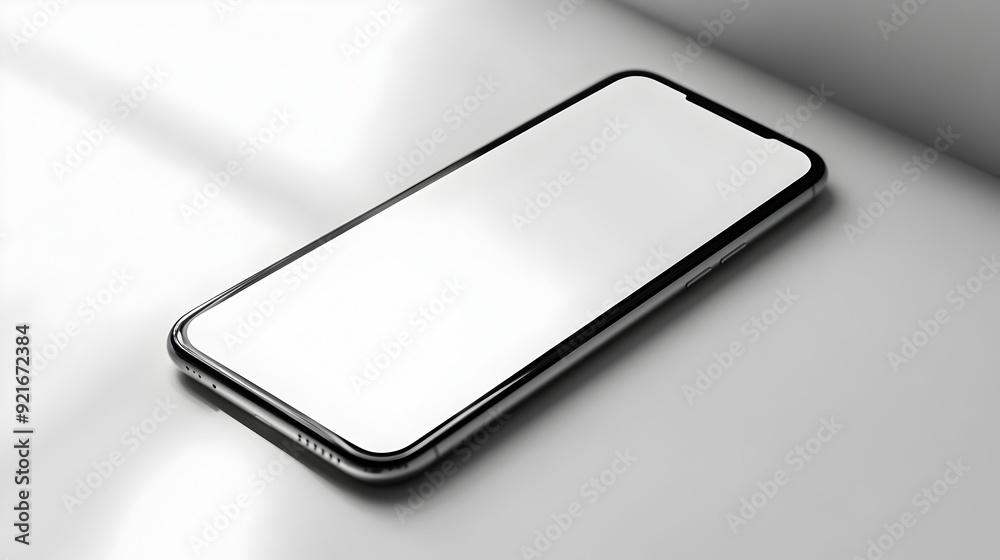 Sleek Smartphone with Blank Screen on White Surface Sleek Smartphone with Blank Screen on White Surface