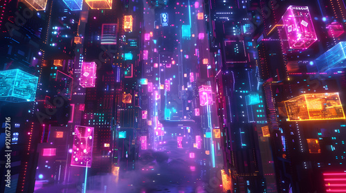 Neon Cityscape Abstract 3D Background