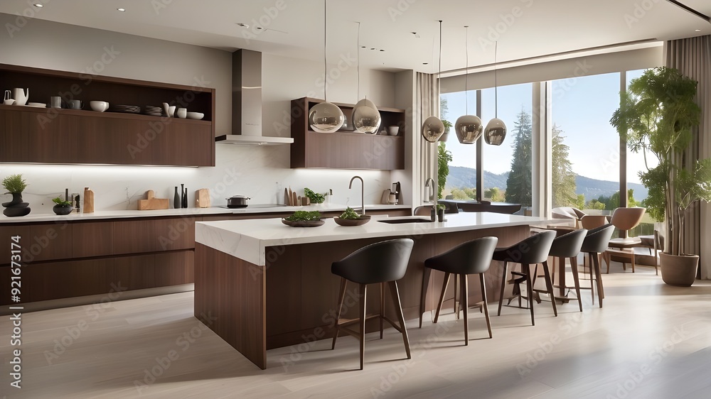 Modern appliances and high ceilings combine to create a roomy and sophisticated kitchen. Modern appliances and high ceilings combine to create a roomy and sophisticated kitchen.