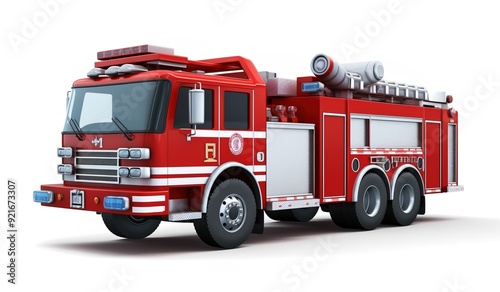 Firetruck, red color with white background, cartoon style
