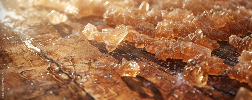 Obraz premium Close-up of Shiny Brown Crystal Formations on Wooden Surface