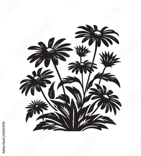 black eyed susan vector style,silhouette vector,black and white color