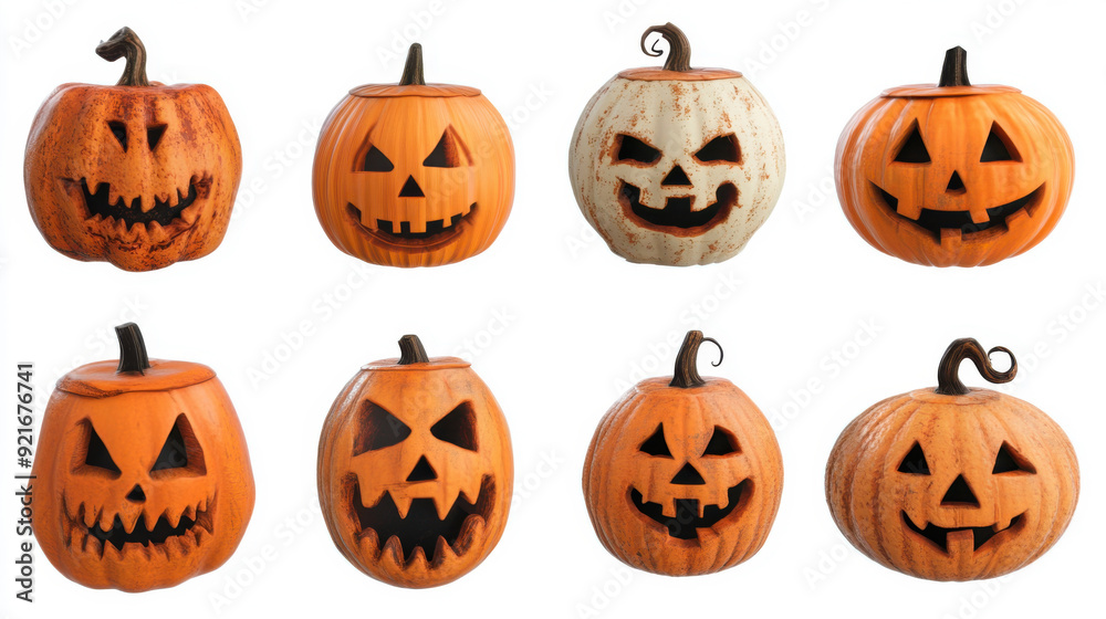 collection halloween pumpkin isolated on white background.