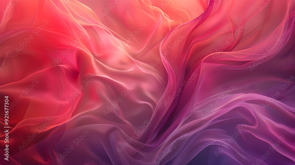 Obraz premium Abstract wave in iridescent neon-rainbow shades, pink, purple, red, blue. Waves of smoke or fabric flying in the wind. Iridescent fabric, holographic texture. Banner background with space for text