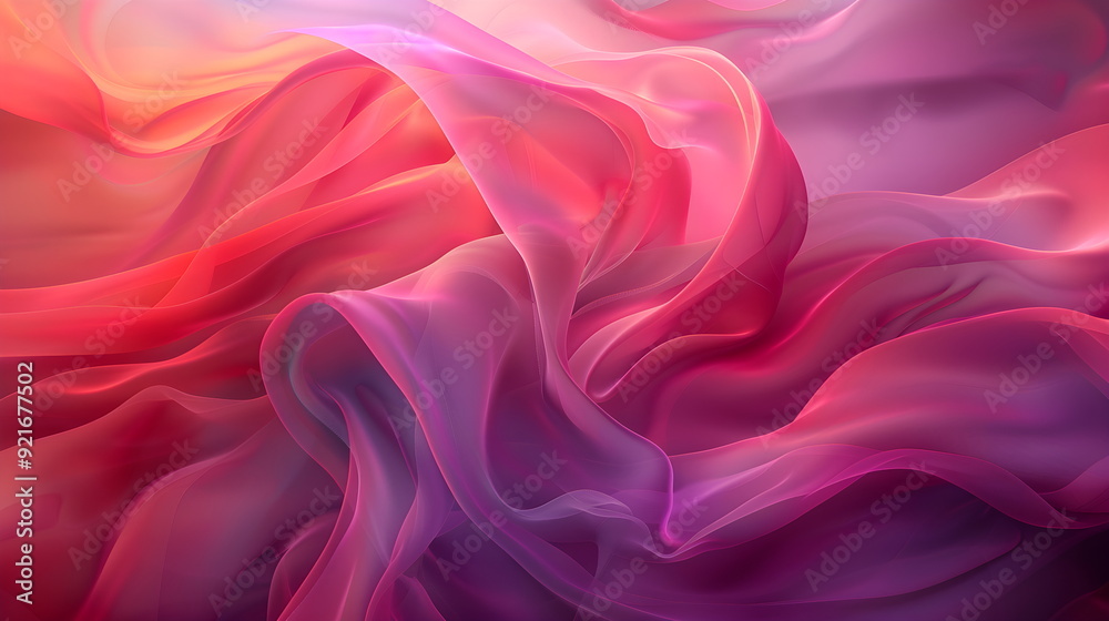 Abstract wave in iridescent neon-rainbow shades, pink, purple, red, blue. Waves of smoke or fabric flying in the wind. Iridescent fabric, holographic texture. Banner background with space for text Abstract wave in iridescent neon-rainbow shades, pink, purple, red, blue. Waves of smoke or fabric flying in the wind. Iridescent fabric, holographic texture. Banner background with space for text