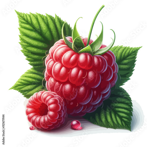 flat vector  illustration of Ripe raspberries with leaf isolated on a white background