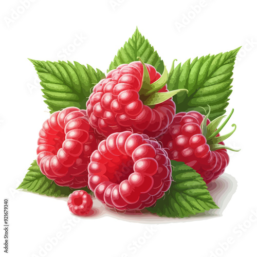flat vector  illustration of Ripe raspberries with leaf isolated on a white background