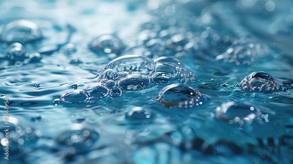 Close-Up of Clear Water Bubbles and Ripples in Blue Light Close-Up of Clear Water Bubbles and Ripples in Blue Light