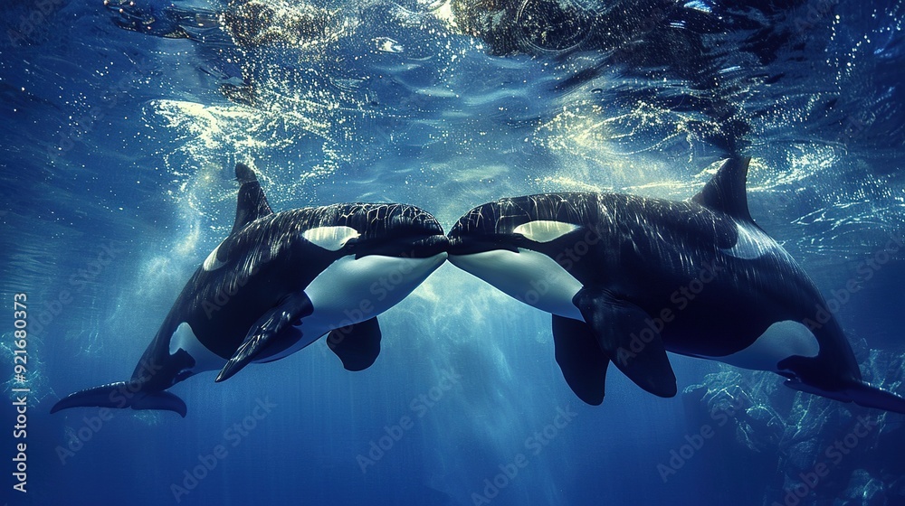 Obraz premium Two killer whales interact