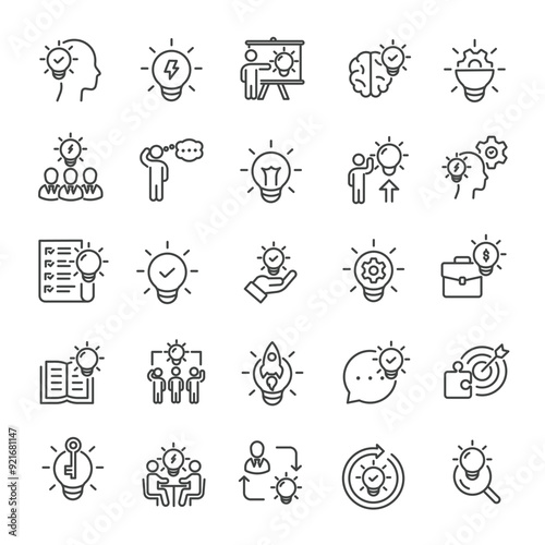 Idea thin line icons collection. Editable stroke. For website marketing design, logo, app, template, ui, etc. Vector illustration.