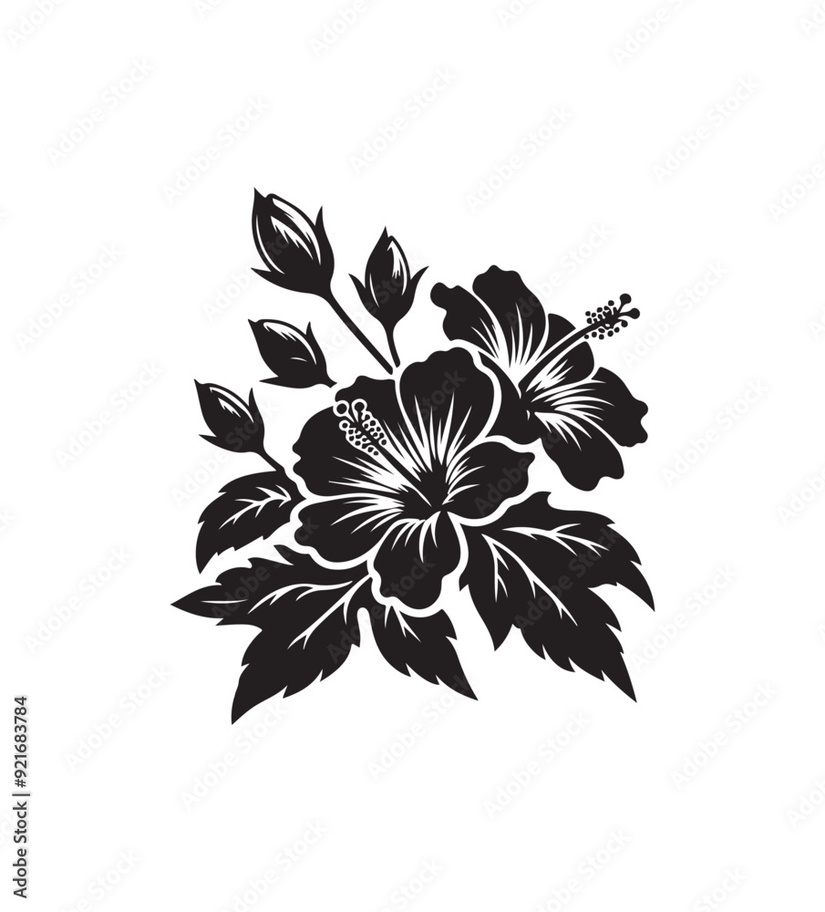 Obraz premium native hibiscus vector style,silhouette vector,black and white color