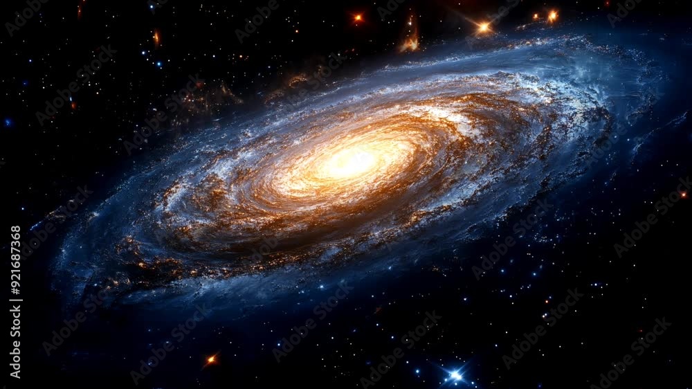 Spiral galaxy with stars and bright core against dark space. Spiral galaxy with stars and bright core against dark space.