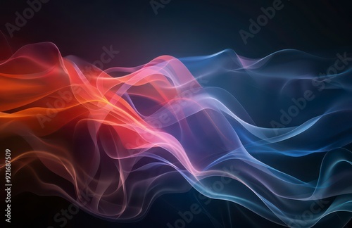 abstract design with wavy translucent lines and blur gradients displayed on a dark background