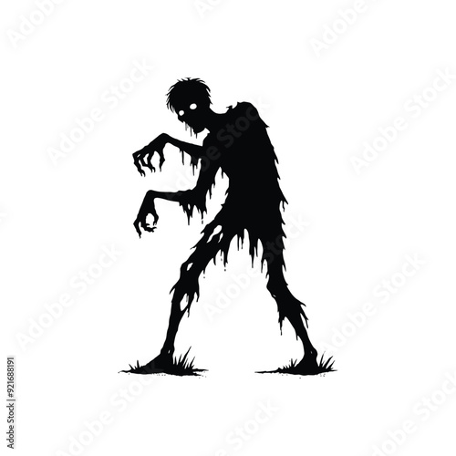 Eerie Zombie Silhouette Vector for Halloween – Scary Undead Design Ideal for Haunted Graphics