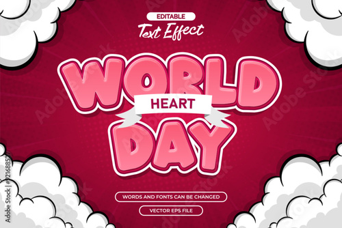 World heart day editable text effect vector