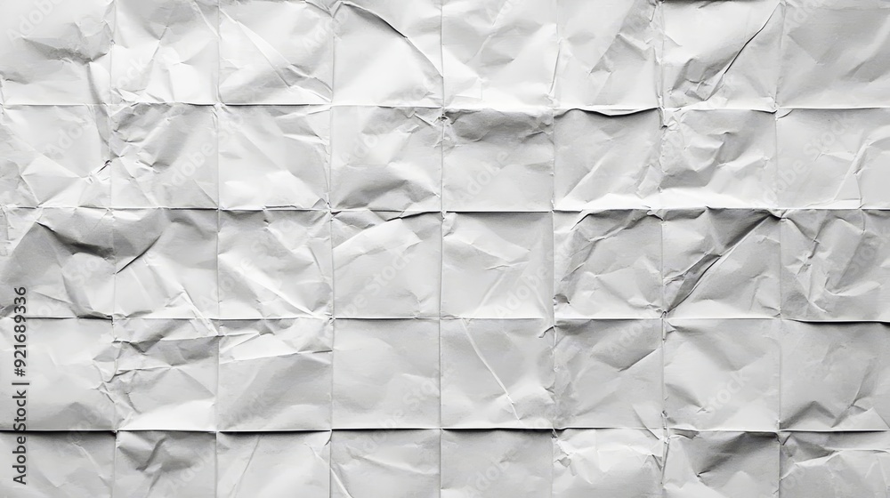 Obraz premium A close-up shot of a crumpled white paper, showcasing its texture, folds, and creases. It represents creativity, chaos, and the raw, unpolished nature of things.