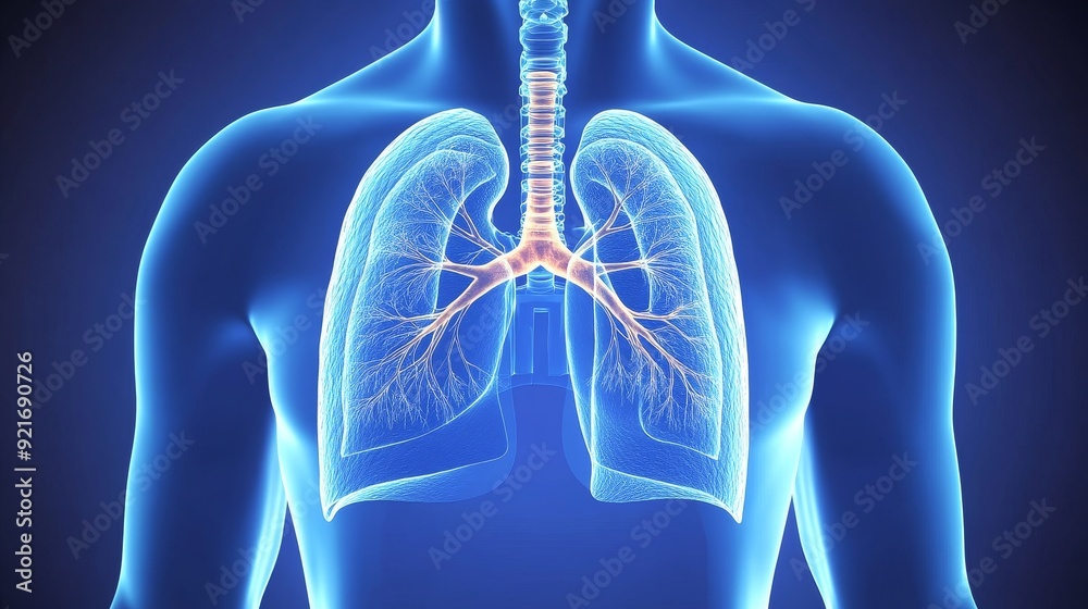 A detailed illustration of the human lungs, showcasing the intricate ...