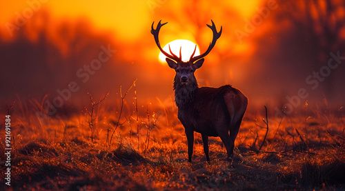 Red Deer Silhouette at Sunset -  Wildlife Photography