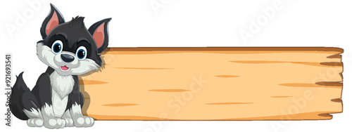 Cute Puppy with Wooden Sign