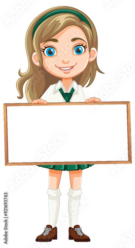 Girl Holding Blank Signboard