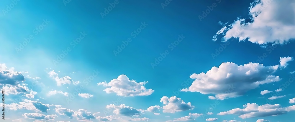 A vibrant blue sky with puffy white clouds scattered across the horizon, casting a sense of peace and serenity. A vibrant blue sky with puffy white clouds scattered across the horizon, casting a sense of peace and serenity.