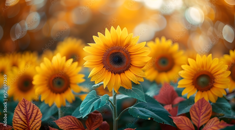 Close Up of a Sunflower in a Field of Yellow Flowers Photo Close Up of a Sunflower in a Field of Yellow Flowers Photo