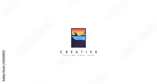 landscape sea, beach with island or mountain logo design vector illustration. Free Download landscape sea, beach with island or mountain logo design vector illustration. - GFXLoad