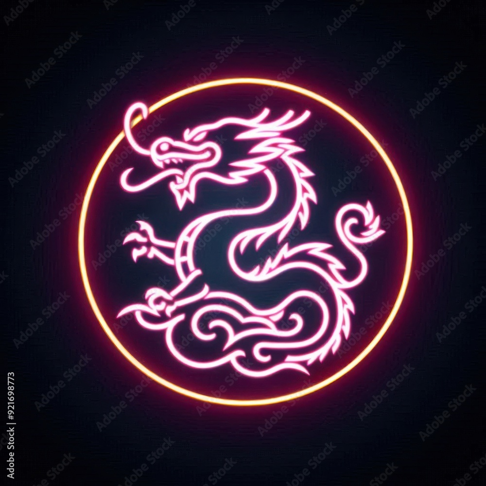 pink dragon icon surrounded with red neon ring pink dragon icon surrounded with red neon ring