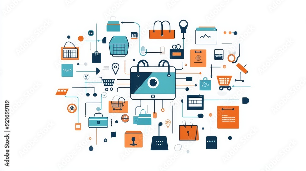 A visual representation of an ecommerce ecosystem, showcasing the interconnectedness of online shopping, digital marketing, and various tools and services. A visual representation of an ecommerce ecosystem, showcasing the interconnectedness of online shopping, digital marketing, and various tools and services.