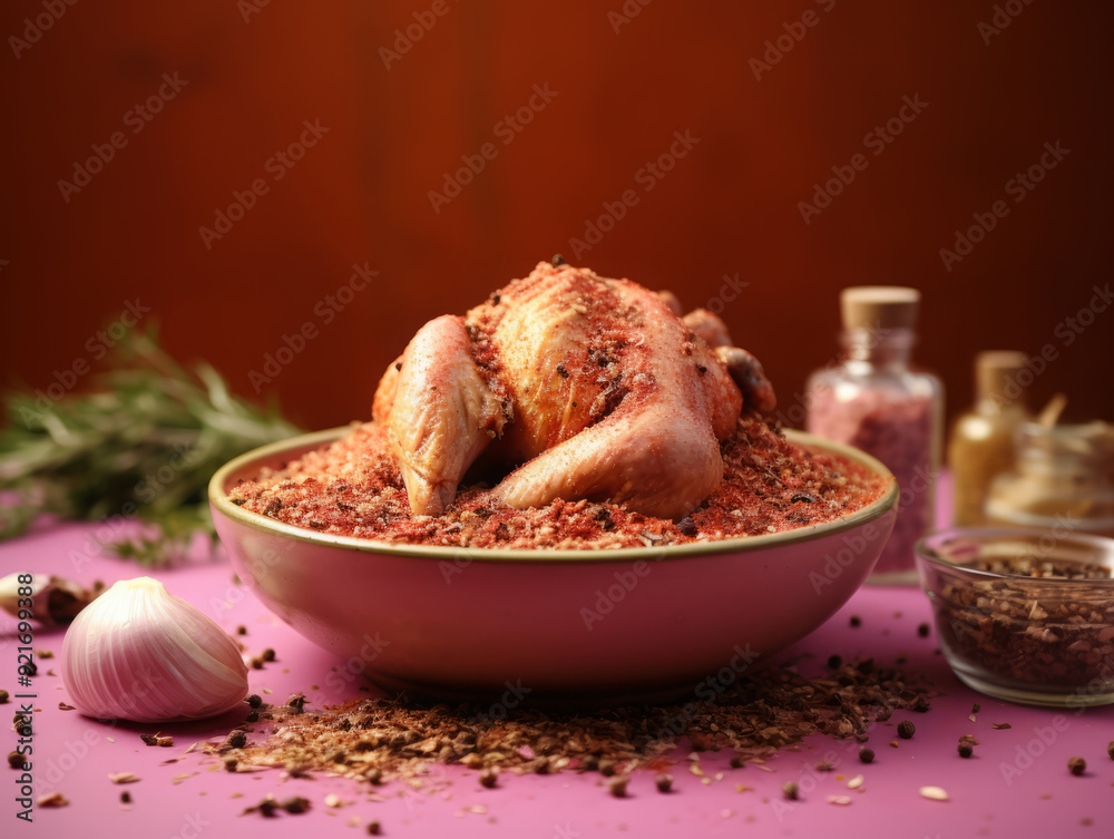 Fototapeta premium Gorgious Delicious Roast chicken on a wooden table