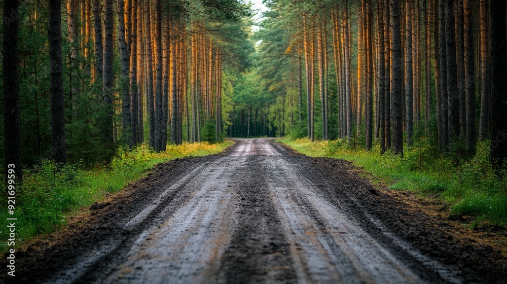 A winding dirt road through a dense forest, sunlight dappling through the trees, creating a sense of tranquility and adventure. A winding dirt road through a dense forest, sunlight dappling through the trees, creating a sense of tranquility and adventure.