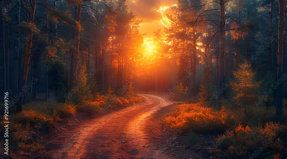 Forest Path Sunset Illustration Forest Path Sunset Illustration