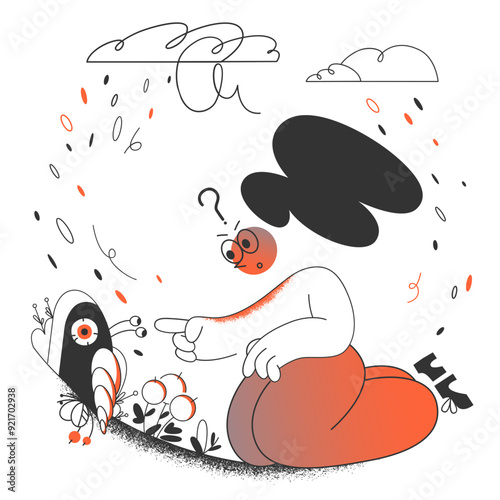 Woman being curious about a snail