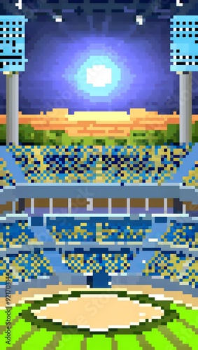 Stadium pixel art background. 8-bit game assets