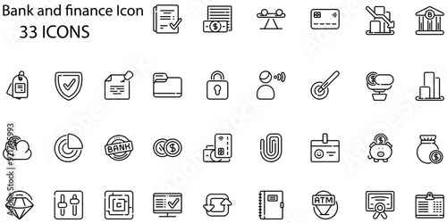 Set of Bank and finance icons. Line art style icons bundle. vector illustration